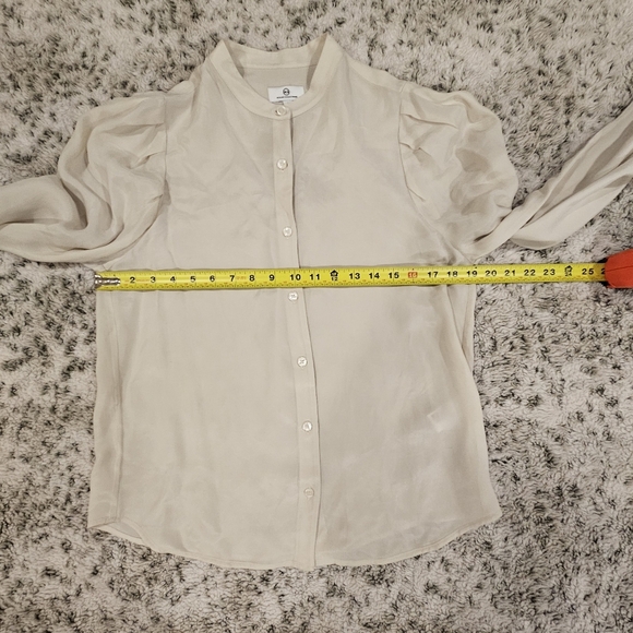 AG Adriano Goldschmeid S Ivory Dust Mandarin Collar Cupro Avery Button Up Shirt - Picture 8 of 12